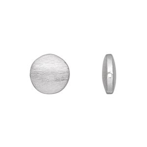 Bead, silver-plated brass, 12mm brushed puffed flat round. Sold per pkg of 4.