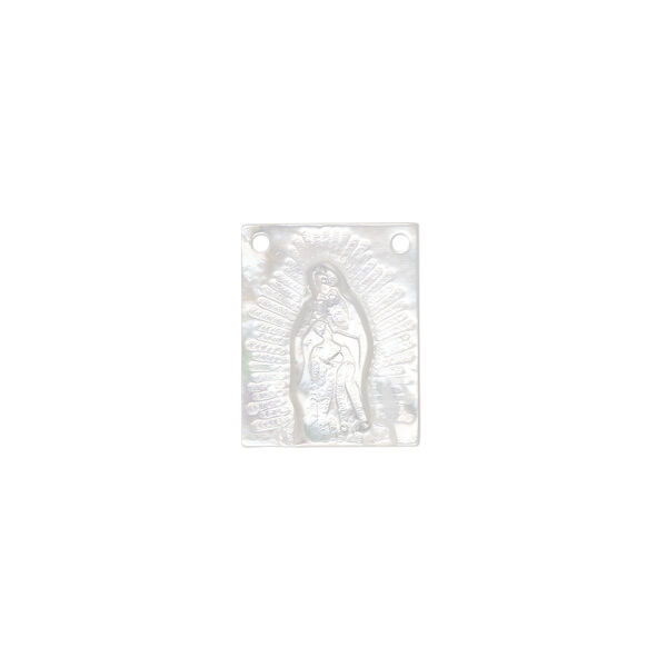 Focal 1pkg1 mother-of-pearl shell, 15x12mm carved rectangle Our Lady of Guadelupe bleached image number 0