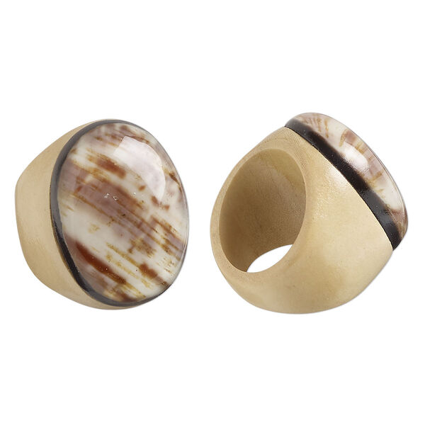 Ring, Everyday Jewelry, Taiwanese cheesewood, white / gold / purple, 18mm oval, size 7. Sold individually. image number 0
