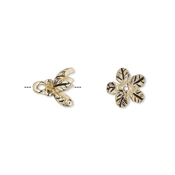 Bead cap, antique gold-finished bronze, 10x10mm leaf, fits 8-10mm bead. Sold individually. image number 0