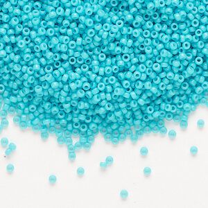 Seed bead, Miyuki, glass, pkg/250g, #15 rocaille, opaque matte outside dyed turquoise blue, (RR-1686).