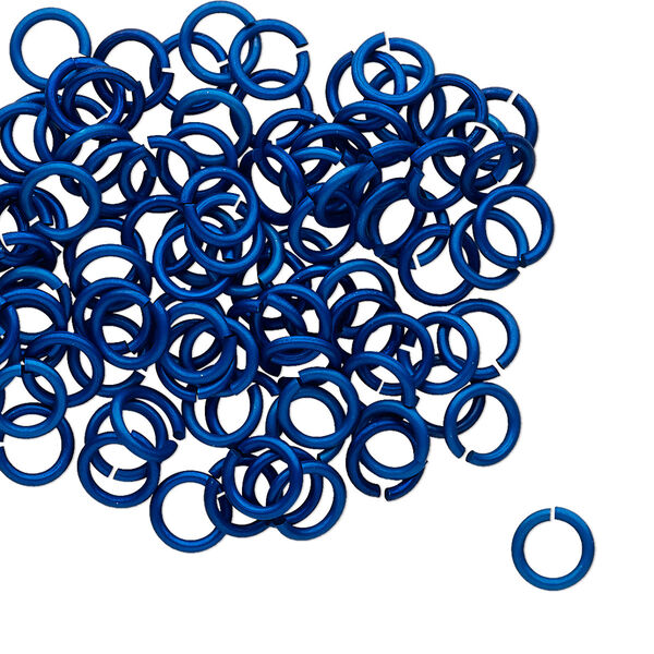 Jump ring, anodized tempered aluminum, dark blue, 6mm round, 4.2mm inside diameter, 18 gauge. Sold per pkg of 100. image number 0
