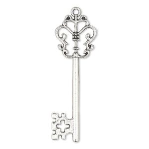 Focal, antique silver-plated "pewter" (zinc-based alloy), 55x18mm double-sided key. Sold per pkg of 2.