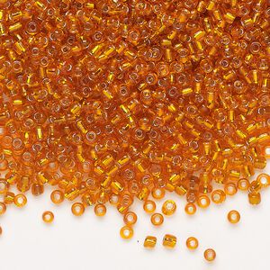 Seed bead, Ming Tree™, glass, pkg/1 pound, #11 round, transparent silver-lined orange.