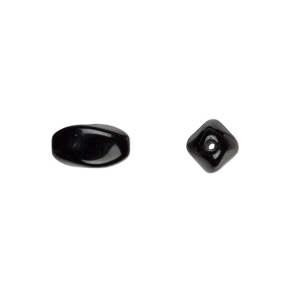 Bead, Czech pressed glass, jet, 12.5x8.5mm twisted oval. Sold per 15-1/2" to 16" strand, approximately 30 beads. image number 0