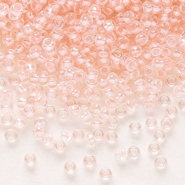 Seed bead, Preciosa Ornela Czech glass, pkg/50g, #11 rocaille, translucent color-lined luster pastel pink, (382PP). image number 0
