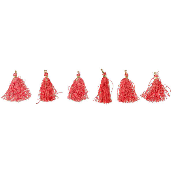 Tassel, polyester, salmon and gold, 1-1/2" tassel. Sold per pkg of 6. image number 0