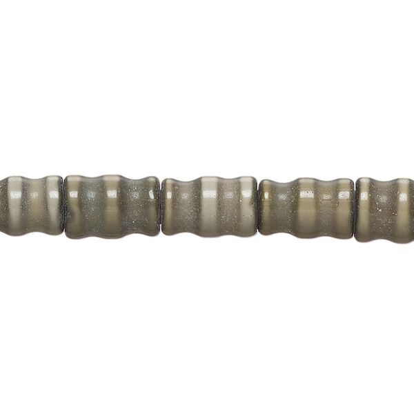 Bead, cat's eye glass (fiber optic glass ), camo, 10x6mm-10x8mm carved tube. Sold per 14-inch strand, approximately 40 beads. image number 0