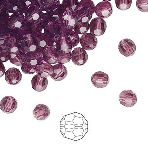 Bead 24pk amethyst, Preciosa Czech crystal 5mm round