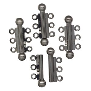 Clasp, 3-strand slide lock, gunmetal-finished brass, 25x13mm tube. Sold per pkg of 4.