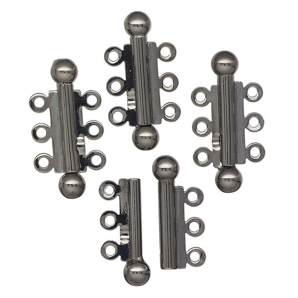 Clasp, 3-strand slide lock, gunmetal-finished brass, 25x13mm tube. Sold per pkg of 4. image number 0