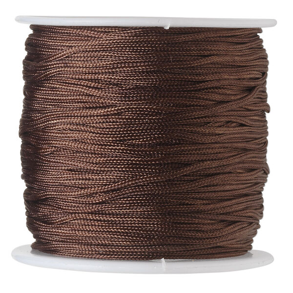 Cord, imitation silk, dark brown, 1mm. Sold per 100-foot spool. image number 0
