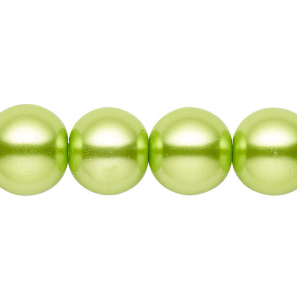 Bead, glass, opaque lime green, 13-14mm round. Sold per 15-1/2" to 16" strand. image number 0