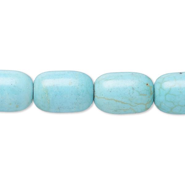 Bead, magnesite (dyed / stabilized), teal, 14x10mm capsule, C grade, Mohs hardness 3-1/2 to 4. Sold per 15-inch strand. image number 0