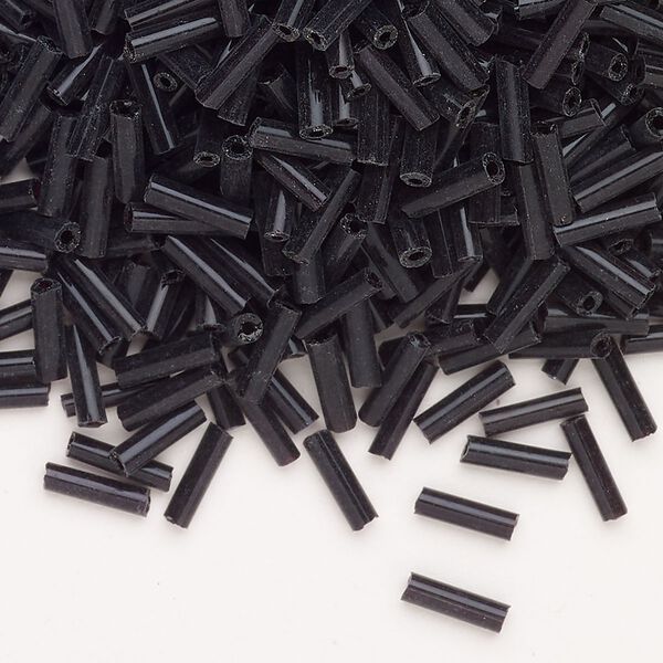 Bead, Ming Tree™, bugle bead, glass, pkg/1/4 pound, 1/4 inch, opaque black. image number 0