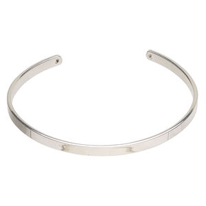 Bracelet, cuff 1pkg1, silver-finished steel, 4mm flat with drill holes, 7 inches.