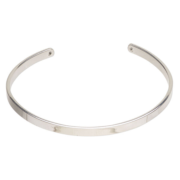 Bracelet, cuff 1pkg1, silver-finished steel, 4mm flat with drill holes, 7 inches. image number 0