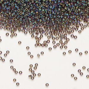 Seed bead, Miyuki, glass, pkg/35g, #15 rocaille, translucent rainbow root beer (RR-296).