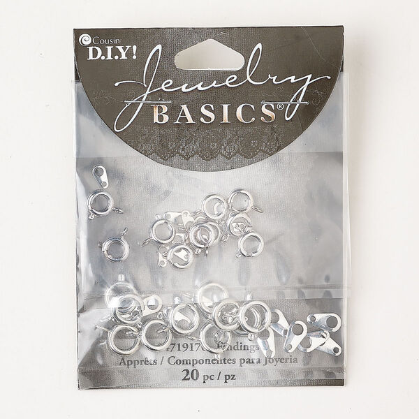 Clasp assortment, springring, silver-finished steel, 6mm and 9mm round. Sold per pkg of 20. image number 0