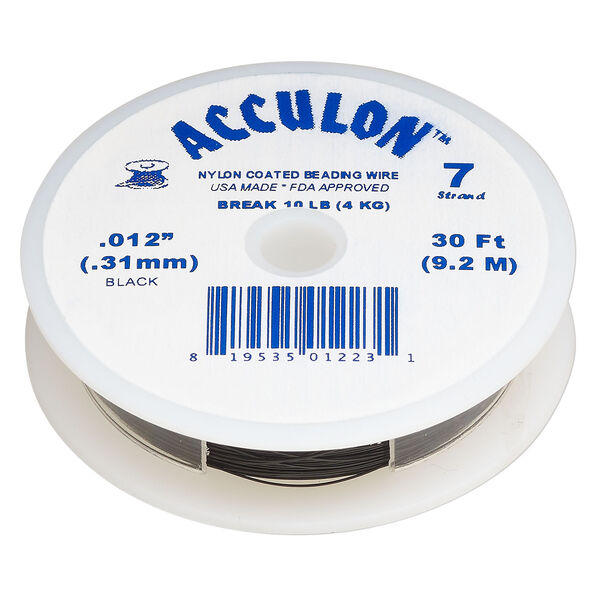 Beading wire, Acculon®, nylon-coated stainless steel, black, 7 strand, 0.012-inch diameter. Sold per 30-foot spool. image number 0