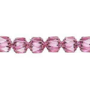 Bead, Czech glass, pink and metallic pink, 8mm round cathedral. Sold per 15-1/2" to 16" strand.