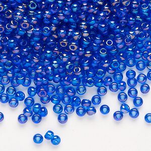 Seed bead, Preciosa Ornela Czech glass, pkg/50g, #8 rocaille, translucent rainbow sapphire blue, (61300).