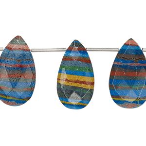 Rainbow calsilica 1pkg1, hand-cut top-drilled faceted flat teardrop bead 8 inch graduated 16x11mm-22x13mm