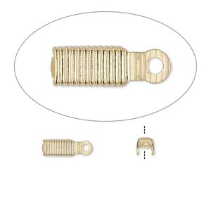 Cord end, fold-over, gold-plated brass, 8x3.5mm, 3mm inside diameter. Sold per pkg of 100.