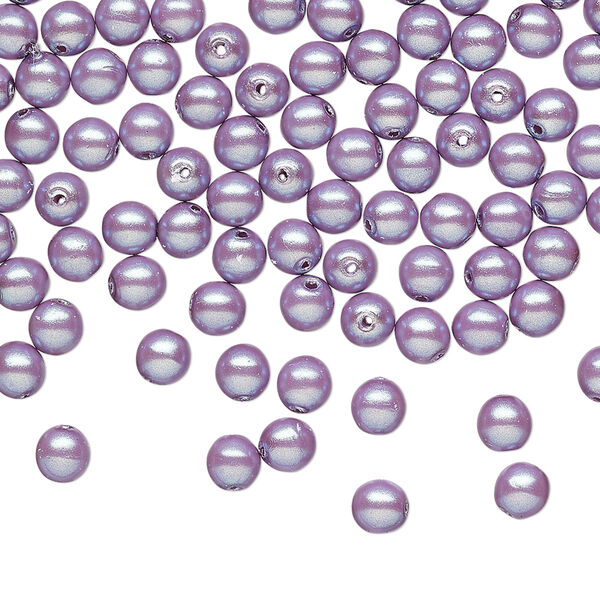 Bead druk Czech pearl-coated glass 100pk 4mm round, iridescent opaque lavender image number 0