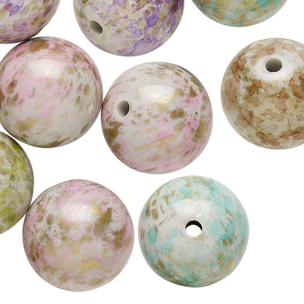 Bead mix, acrylic, mixed colors, 20mm round with speckles and 2.5-3mm hole. Sold per pkg of 25. image number 0