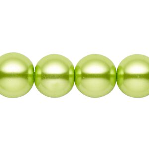 Bead, glass, opaque lime green, 13-14mm round. Sold per 15-1/2" to 16" strand.