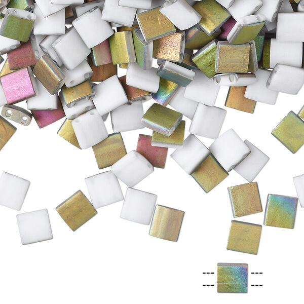 Seed bead, TILA®, glass, pkg/40g, 5mm full tila square, opaque vitrail matte white, (TL-4559). image number 0