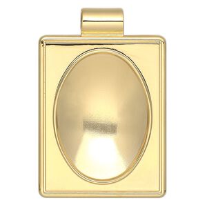 Pendant, Almost Instant Jewelry®, gold-plated "pewter" (zinc-based alloy), 45x30mm single-sided rectangle with 30x22mm oval setting and tube bail. Sold individually.