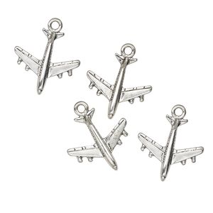 Charm, antique silver-finished "pewter" (zinc-based alloy), 18mm airplane. Sold per pkg of 4.