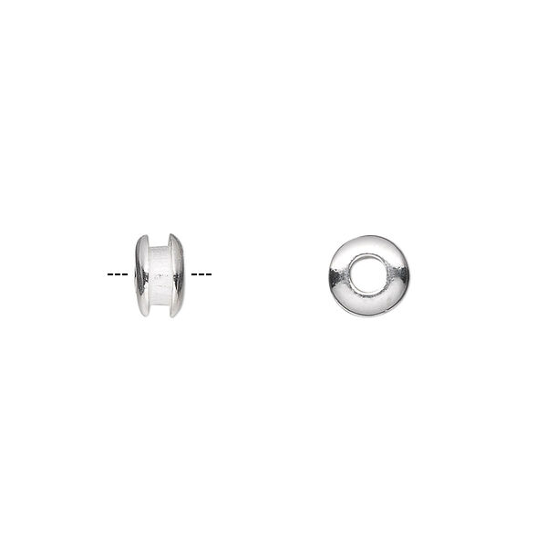 Bead, sterling silver, 6x4mm spool tube, 3mm hole. Sold individually. image number 0