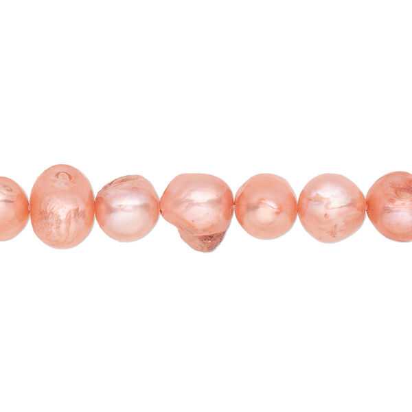Pearl, cultured freshwater (dyed), dark salmon, 6-8mm flat-sided potato, D grade, Mohs hardness 2-1/2 to 4. Sold per 16-inch strand. image number 0