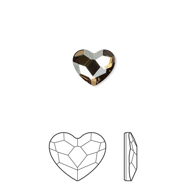 Flat back 24pk crystal golden shadow foil back, Crystal Passions® hotfix rhinestone 10x8.5mm heart 2808HF image number 0