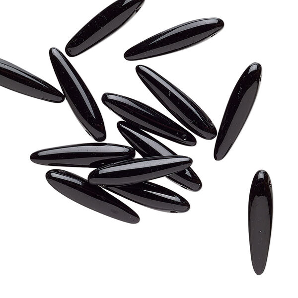 Bead, Preciosa Thorn™, Czech pressed glass, opaque jet, 16x4mm top-drilled thorn. Sold per pkg of 20. image number 0