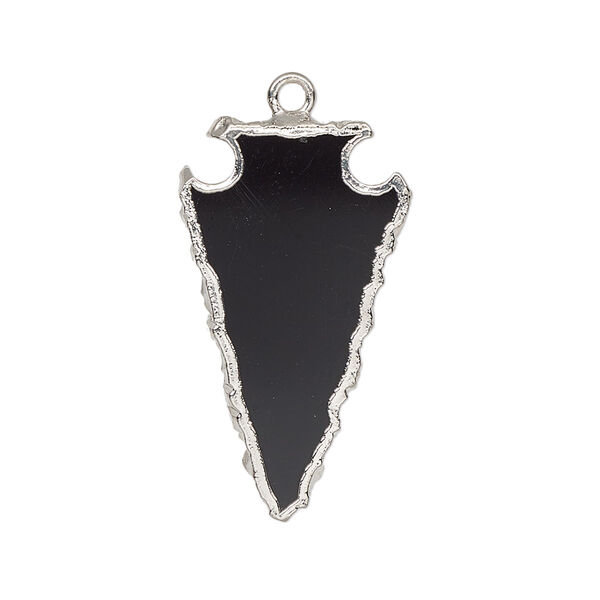 Black onyx / sterling silver 1pkg1, electroplated hand-cut arrowhead charm 30x15mm image number 0