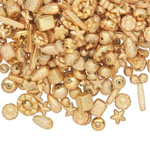 Bead mix, acrylic, gold, 6x6mm-14x5mm mixed stardust shape. Sold per 100-gram pkg, approximately 300-400 beads.