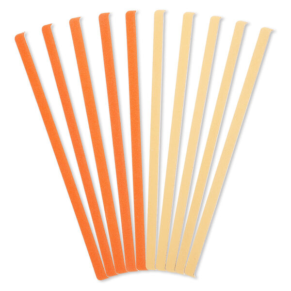 Sanding file, abrasive and foam, orange and peach, 240 and 320 grit, 5-3/4 x 1/4 inch rectangle. Sold per pkg of 10. image number 0