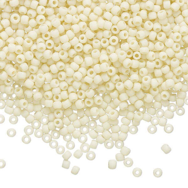 Seed bead, TOHO BEADS®, glass, pkg/7.5g, #11 round, opaque frosted light beige (TR-11-51F). image number 0
