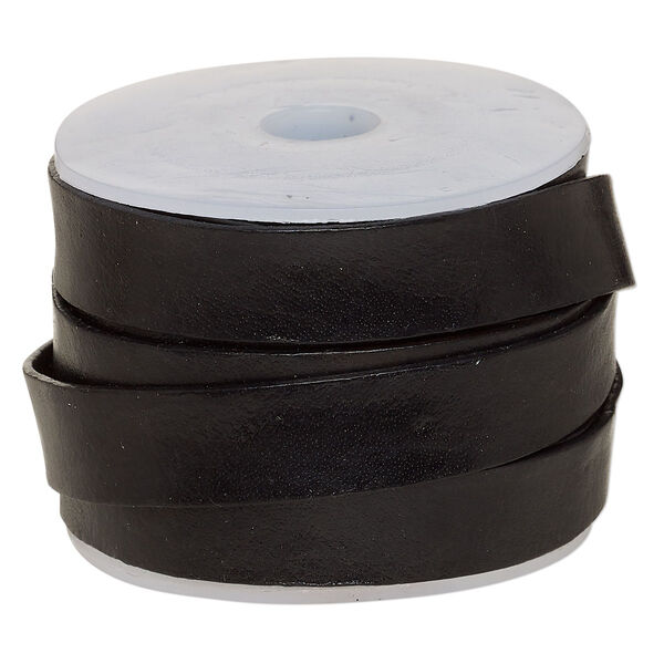 Cord, leather, black, 12mm flat. Sold per 5-yard spool. image number 0