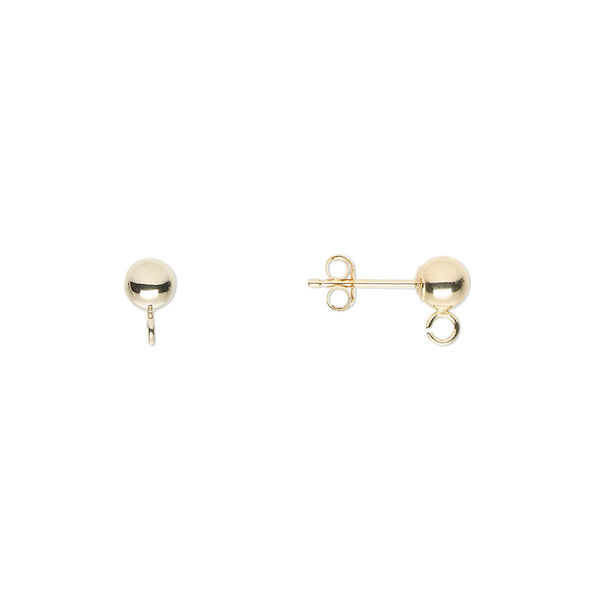 Earstud, 14Kt gold, 4mm ball post with split loop. Sold per pair. image number 0