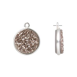 Druzy agate / sterling silver 1pkg1, electrocoated hand-cut flat round drop 15mm