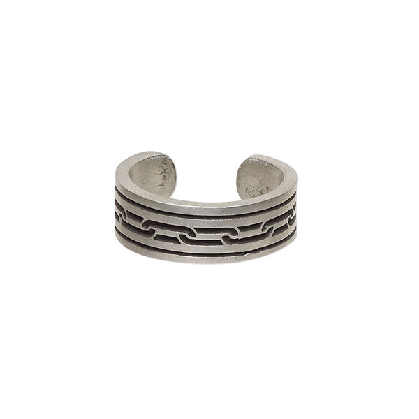 Toe ring, Everyday Jewelry, antiqued pewter, 6.5mm wide with link and line design, adjustable. Sold individually. image number 0
