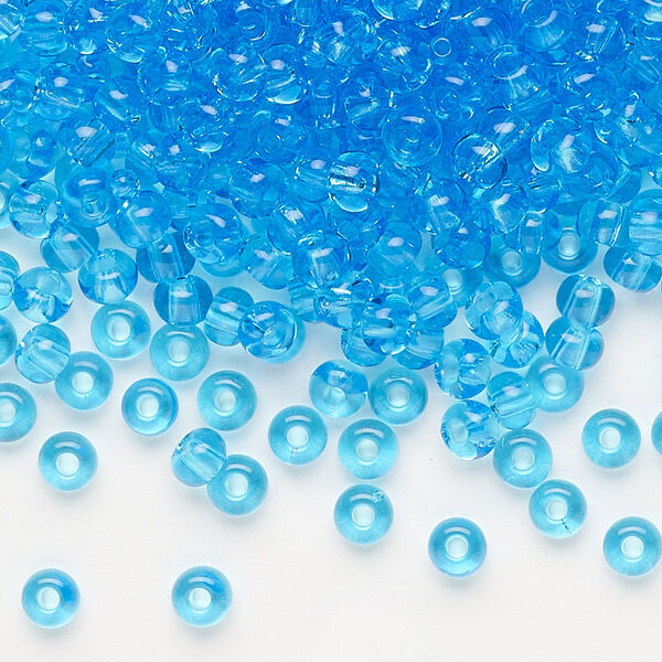 Seed bead, Preciosa Ornela, glass, transparent aquamarine, #6 rocaille. Sold per 50-gram pkg. image number 0