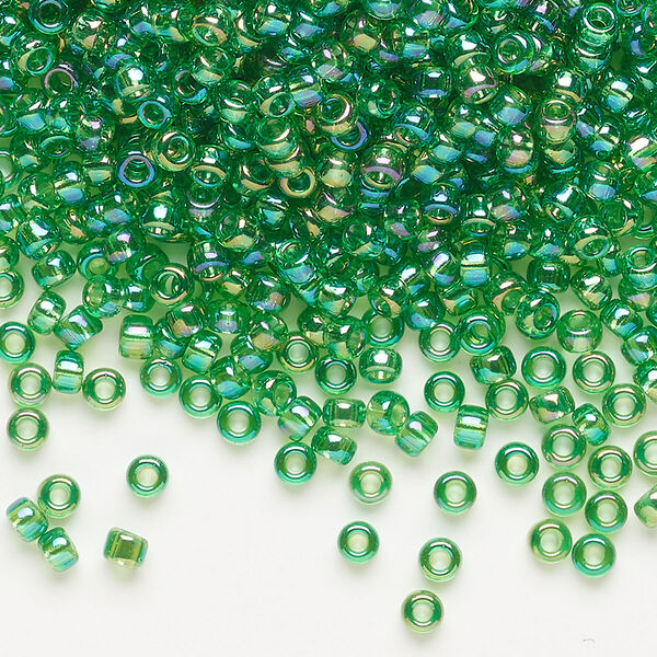 Seed bead, Miyuki, glass, pkg/250g, #8 rocaille, translucent rainbow green (RR-179L). image number 0