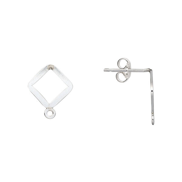 Earstud, sterling silver-filled, 14x11mm flat open diamond with closed loop. Sold per pair. image number 0