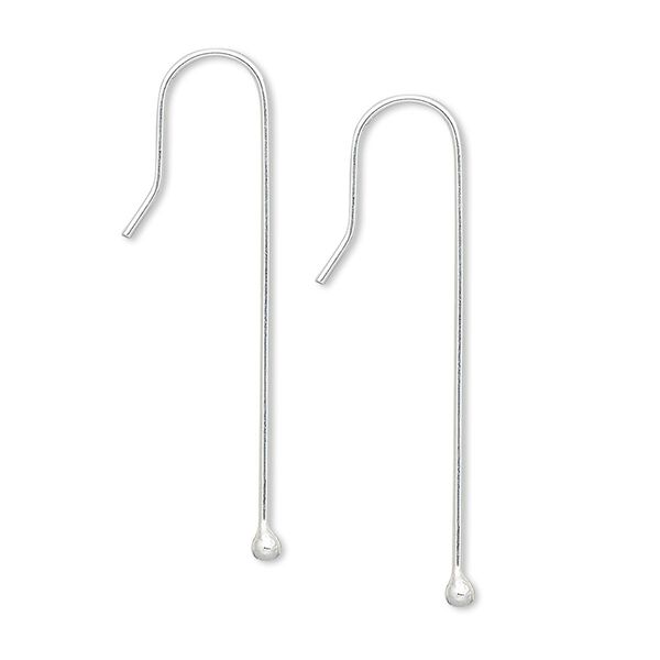 Ear wire, sterling silver-filled, pkg/5 pairs, 34mm fishhook with 30mm shank and 2mm ball, 22 gauge. image number 0